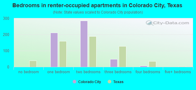 Bedrooms in renter-occupied apartments in Colorado City, Texas