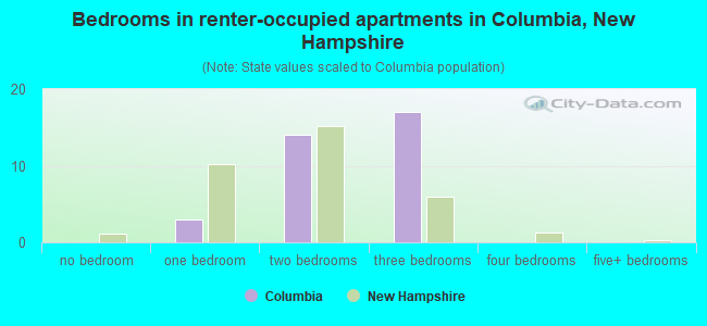 Bedrooms in renter-occupied apartments in Columbia, New Hampshire
