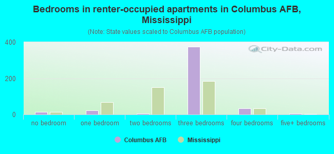 Bedrooms in renter-occupied apartments in Columbus AFB, Mississippi