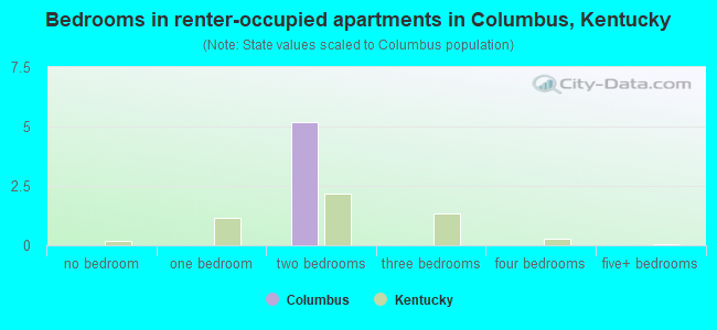Bedrooms in renter-occupied apartments in Columbus, Kentucky