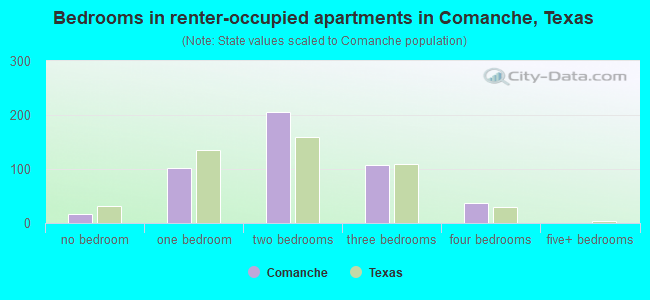 Bedrooms in renter-occupied apartments in Comanche, Texas