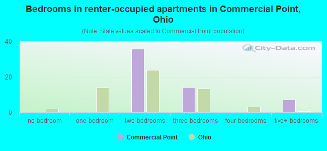 Bedrooms in renter-occupied apartments in Commercial Point, Ohio