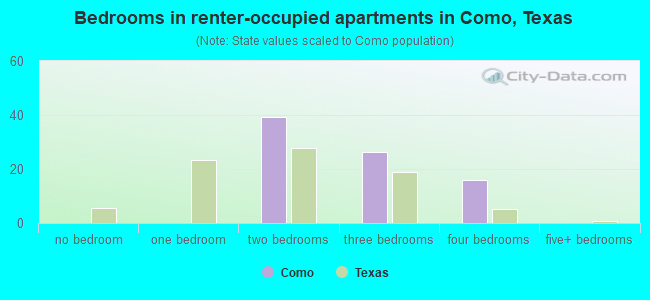 Bedrooms in renter-occupied apartments in Como, Texas