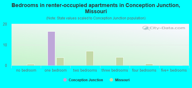 Bedrooms in renter-occupied apartments in Conception Junction, Missouri