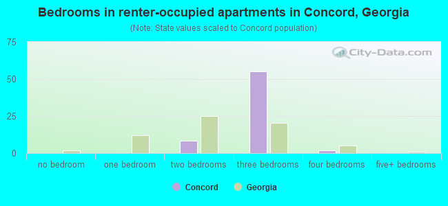 Bedrooms in renter-occupied apartments in Concord, Georgia