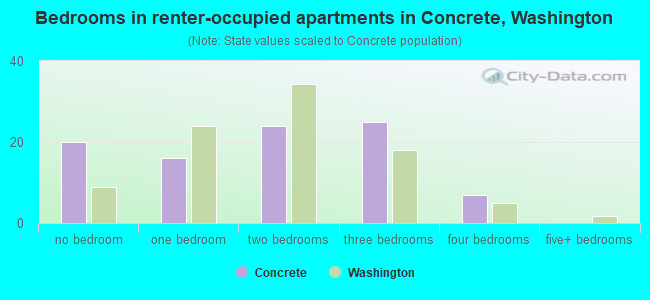 Bedrooms in renter-occupied apartments in Concrete, Washington