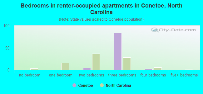Bedrooms in renter-occupied apartments in Conetoe, North Carolina