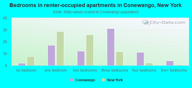 Bedrooms in renter-occupied apartments in Conewango, New York