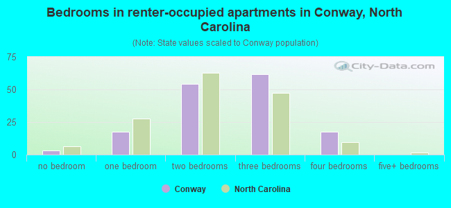 Bedrooms in renter-occupied apartments in Conway, North Carolina