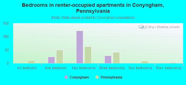 Bedrooms in renter-occupied apartments in Conyngham, Pennsylvania
