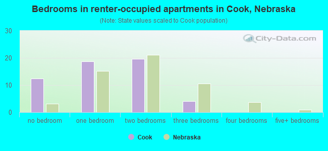 Bedrooms in renter-occupied apartments in Cook, Nebraska