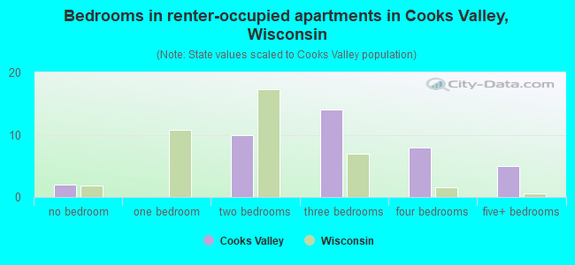 Bedrooms in renter-occupied apartments in Cooks Valley, Wisconsin