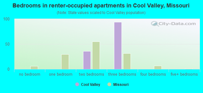 Bedrooms in renter-occupied apartments in Cool Valley, Missouri