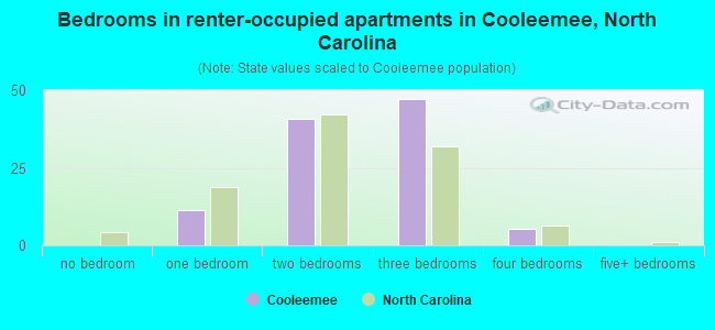Bedrooms in renter-occupied apartments in Cooleemee, North Carolina
