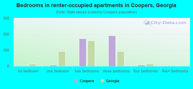 Bedrooms in renter-occupied apartments in Coopers, Georgia