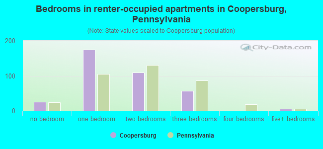 Bedrooms in renter-occupied apartments in Coopersburg, Pennsylvania