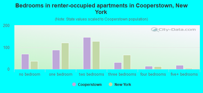 Bedrooms in renter-occupied apartments in Cooperstown, New York