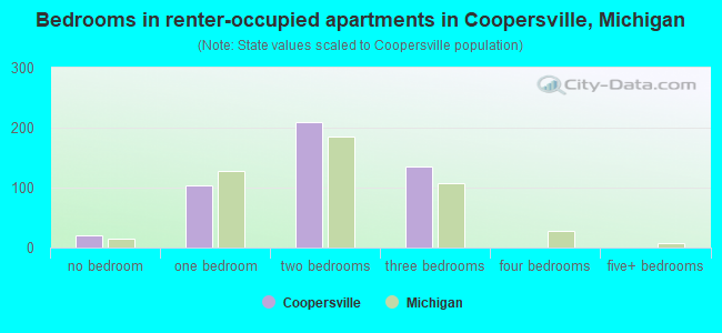 Bedrooms in renter-occupied apartments in Coopersville, Michigan