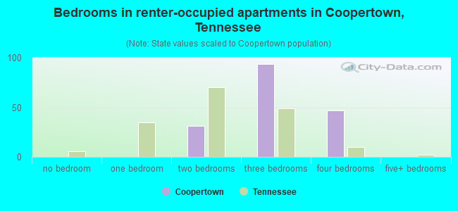 Bedrooms in renter-occupied apartments in Coopertown, Tennessee