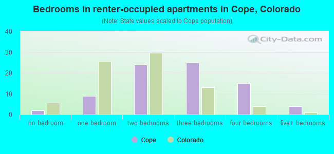 Bedrooms in renter-occupied apartments in Cope, Colorado
