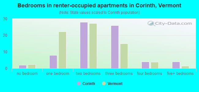 Bedrooms in renter-occupied apartments in Corinth, Vermont