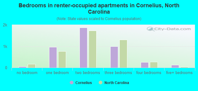 Bedrooms in renter-occupied apartments in Cornelius, North Carolina
