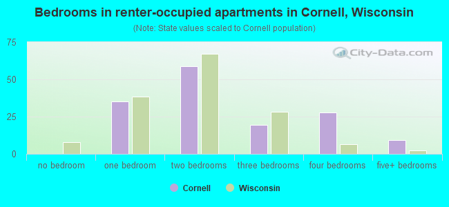 Bedrooms in renter-occupied apartments in Cornell, Wisconsin