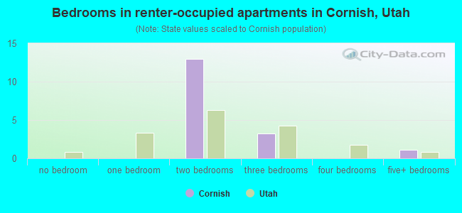 Bedrooms in renter-occupied apartments in Cornish, Utah