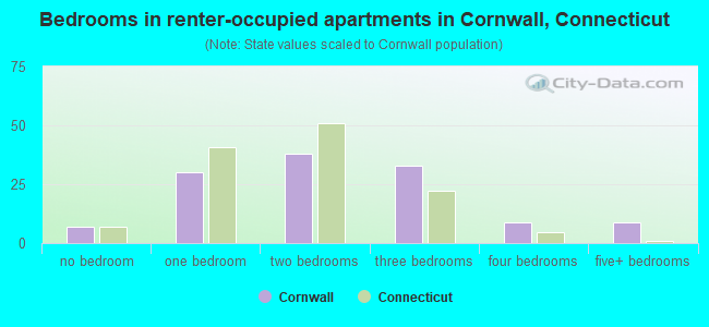 Bedrooms in renter-occupied apartments in Cornwall, Connecticut