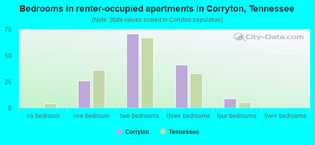 Bedrooms in renter-occupied apartments in Corryton, Tennessee