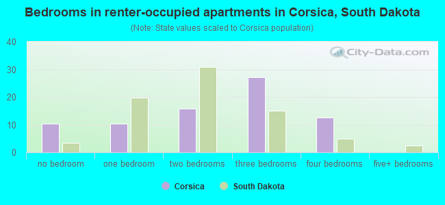 Bedrooms in renter-occupied apartments in Corsica, South Dakota