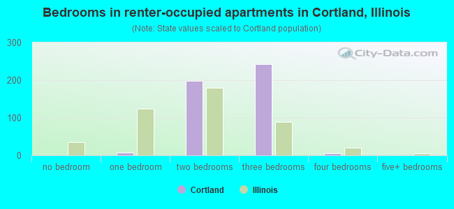 Bedrooms in renter-occupied apartments in Cortland, Illinois