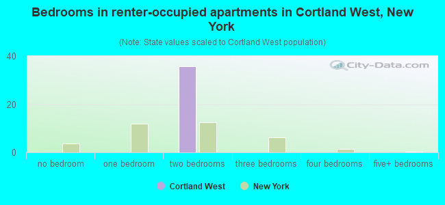 Bedrooms in renter-occupied apartments in Cortland West, New York