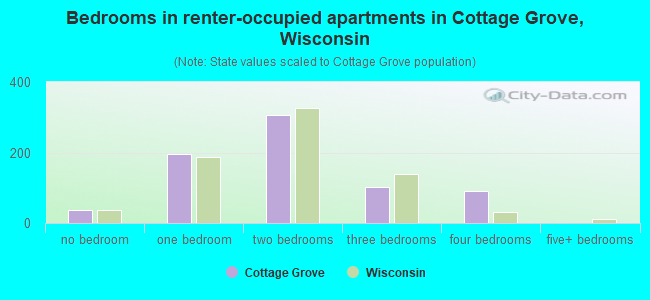 Bedrooms in renter-occupied apartments in Cottage Grove, Wisconsin