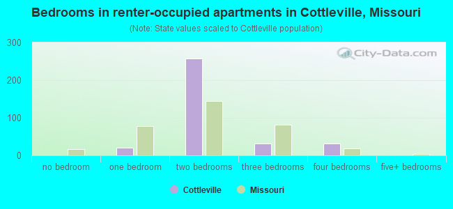 Bedrooms in renter-occupied apartments in Cottleville, Missouri