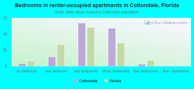 Bedrooms in renter-occupied apartments in Cottondale, Florida