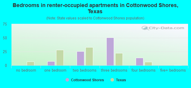 Bedrooms in renter-occupied apartments in Cottonwood Shores, Texas