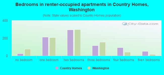 Bedrooms in renter-occupied apartments in Country Homes, Washington