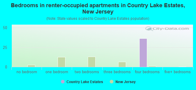 Bedrooms in renter-occupied apartments in Country Lake Estates, New Jersey