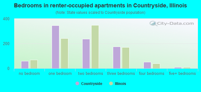 Bedrooms in renter-occupied apartments in Countryside, Illinois