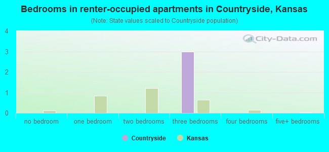 Bedrooms in renter-occupied apartments in Countryside, Kansas