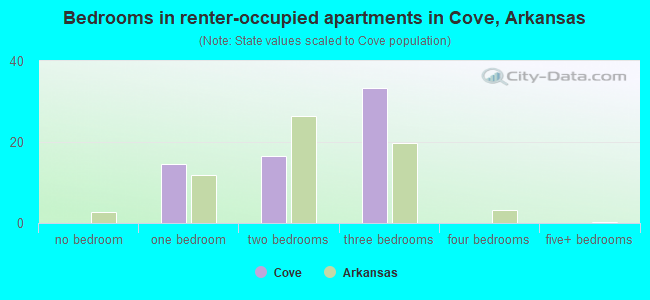 Bedrooms in renter-occupied apartments in Cove, Arkansas