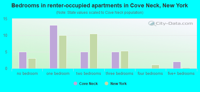 Bedrooms in renter-occupied apartments in Cove Neck, New York