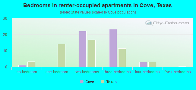 Bedrooms in renter-occupied apartments in Cove, Texas