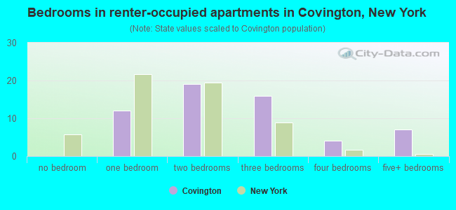 Bedrooms in renter-occupied apartments in Covington, New York