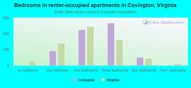 Bedrooms in renter-occupied apartments in Covington, Virginia