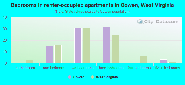Bedrooms in renter-occupied apartments in Cowen, West Virginia