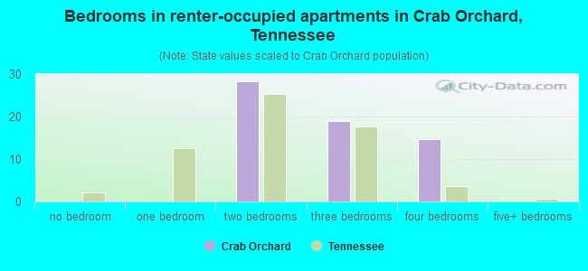 Bedrooms in renter-occupied apartments in Crab Orchard, Tennessee