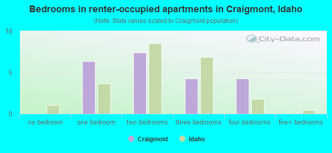 Bedrooms in renter-occupied apartments in Craigmont, Idaho