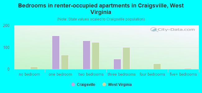 Bedrooms in renter-occupied apartments in Craigsville, West Virginia